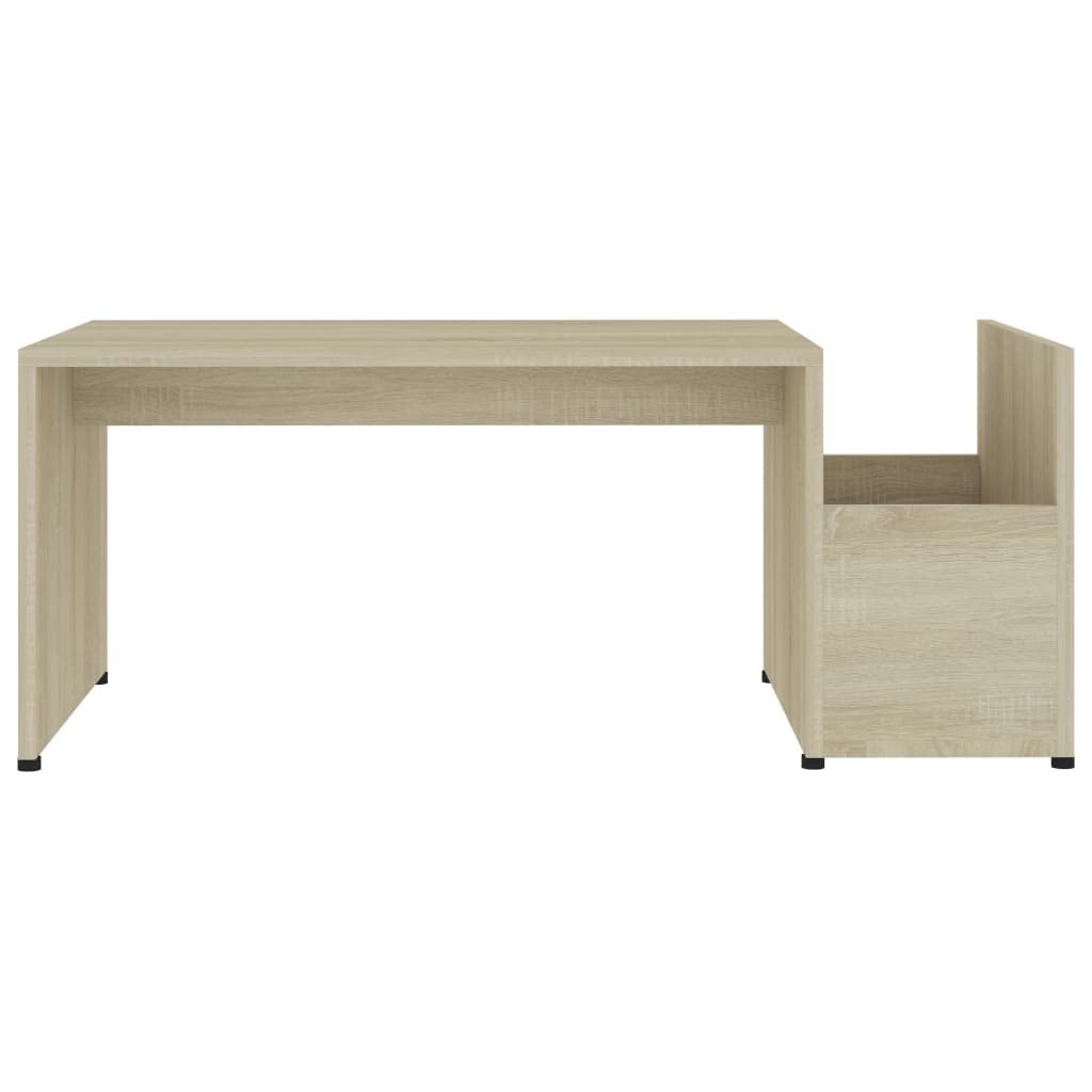 Stolik kawowy dąb Sonoma 90 x 45 x 35 cm, materiał drewnopochodny o otwartym wzornictwie i geometrycznym kształcie, z stolikiem kawowym i stolikiem pomocniczym, zapewnia dodatkowe miejsce do