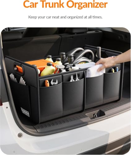 Image of Homeve Car Trunk Organizer for SUV, 18.5Gal Large Capacity No-Sag Heavy Duty, Foldable Waterproof Anti-Slip Storage with 12 Pockets, Fit Sedan, Truck, Universal Car Accessories, Black 2Pack, Large