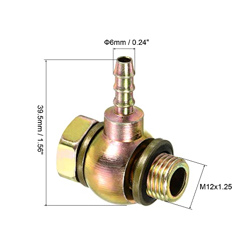 PATIKIL Hose Barb Fitting Elbow 6mm Barbed M12x1.25 Male Thread, Steel Pipe Adapter Connector for Air Water Fuel Oil Gold - Image 2