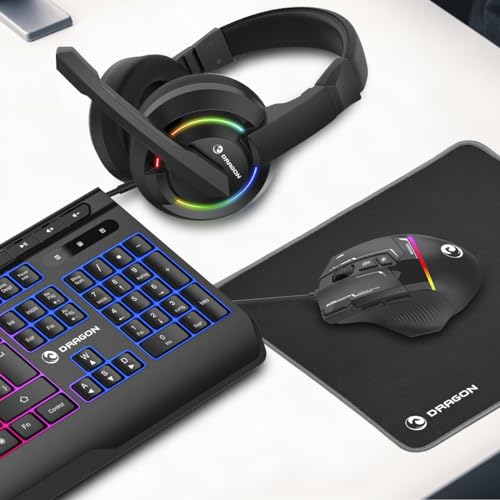 PRIXTON Kit Gaming Dragon con Teclado, Ratón, Auriculares y Alfombrilla, Accesorios Gamer, Retroiluminación RGB, Teclado español, Cascos música, Anti-Ghosting, para Windows/Mac/PC/Ordenador Portátil - imagen 5