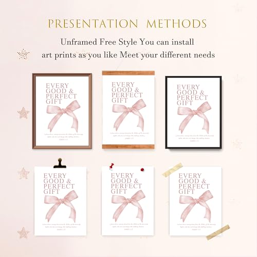 Image of LARTSFRO Coquette Pink Bow Wall Art Decor Posters, Blush Pink Bow Room Bedroom Bathroom Dorm Wall Art Decor Aesthetic for College Teen Girls Gifts, Inspirational Bible Verses Bow Wall Decor, 12x16 Inch Set of 4 Pcs Bow Pictures (UNFRAMED)