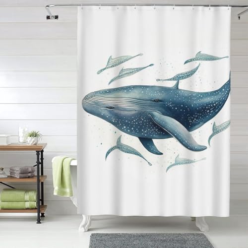 Rideau de douche imperméable fini les flaques d'eau motif baleine - 7