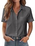 Zeagoo Womens Summer Tops Button Down Dress Shirts Business Casual Short Sleeve Blouse Work Clothes Casual Outfit Dark Gray