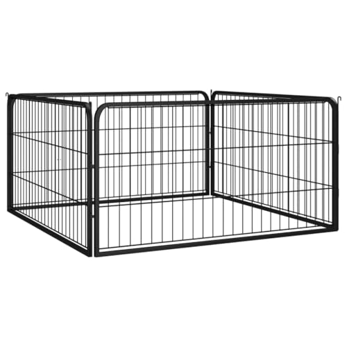 Stabiler Welpenauslauf mit Bodenstangen, zusammenklappbarer Hundelaufstall für drinnen, 4- teiliger Hundelaufstall, Stahlpulverbeschichteter Hundezwinger- schwarz, 100x50cm