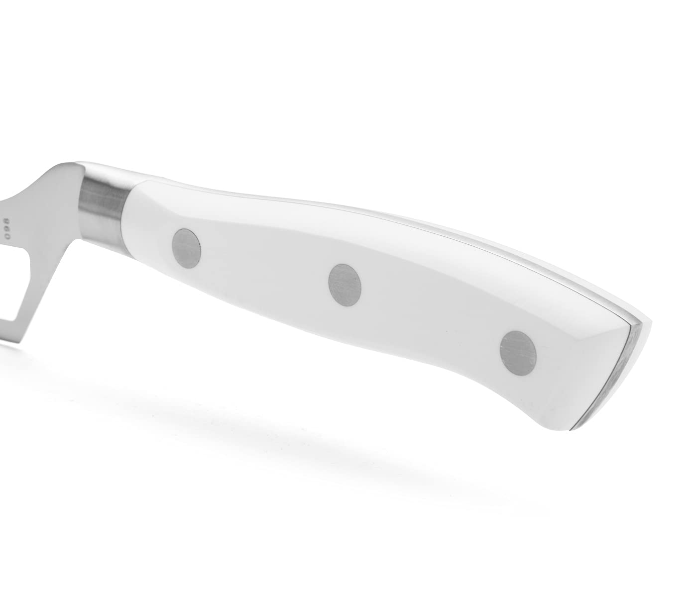 Arcos Cuchillo queso forjado Acero Inoxidable Nitrum y Hoja 145 mm. Mango ergonómico polioximetileno POM. Serie Riviera Blanc. Color blanco.
