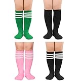 Zando 4 Pairs Toddler Knee High Socks Black Soccer, Baseball, Long Sports Tube Socks for Boys Girls Black*2/Pink/Green 6-9 Years