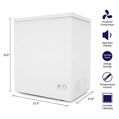 Northair Chest Freezer - 5 Cu Ft With 3 Removable Baskets - Reach In Freezer Chest - Quiet Compact Freezer - 7 Temperature Settings - White #TOP1