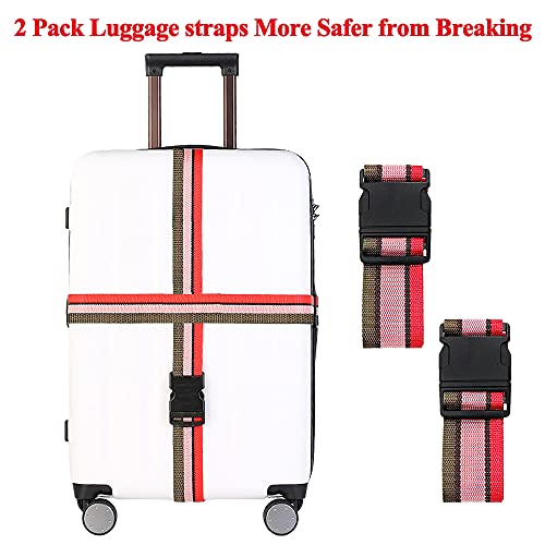 2 Pack Luggage Straps, Bright Colors Adjustable Suitcase Belts with Quick Release Buckle (GreyPink)2