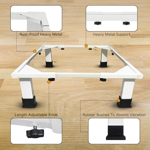 Image of Smart Shelter Washing Machine Stand without Wheels for Fully and Semi Automatic, Front or Top Load, Fridge and Dishwasher Stand, Adjustable Metal, Capacity 160Kg, White (Min:16 inchx16 inch, Max: 26 inchx26 inch)