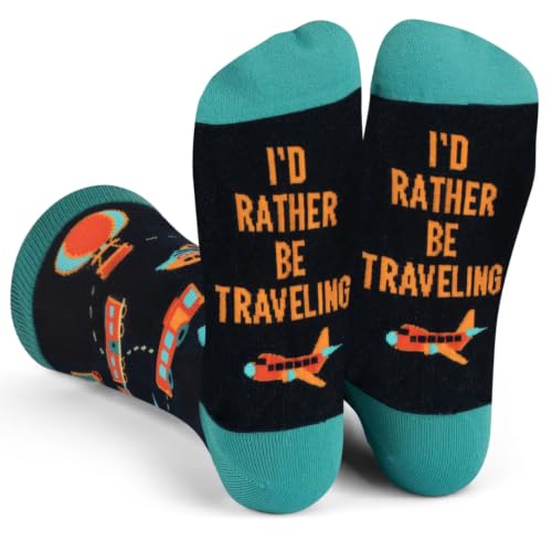 Lavley I'd Rather Be Traveling Socks - Fun Gift for Travelers Unisex for Men and Women