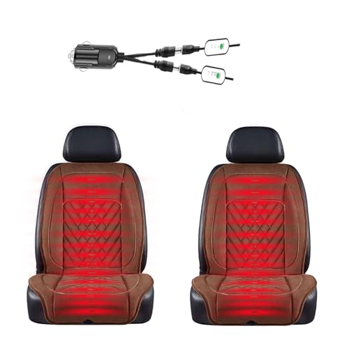 シートヒーター, 12V/24V シガーソケット, 車用 即暖 シートヒーター シートカバー, 雪かきスコップが付属, クッション 車, 取付簡単 防寒対策 暖房 幅広い車種に対応,茶色-助手席