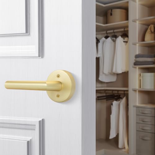 Goldenwarm Gold Door Handles Dummy, Bruhsed Gold Door Handle Zinc Alloy, No-Turning Dummy Door Levers for Closet Hallway(4 Pieces/2 Pack) by Goldenwarm - Used condition - Image 5