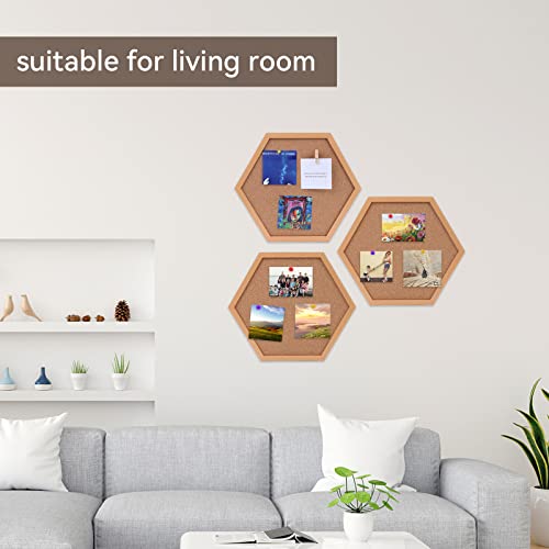 Kdafio Cork Bulletin Board Hexagon, 3-Pack 14"X12" Wood Color Border Cork Boards For Walls Decorative Display Boards For Home Office School Message Boards With 35 Thumbtacks Wooden Clips #TOP4