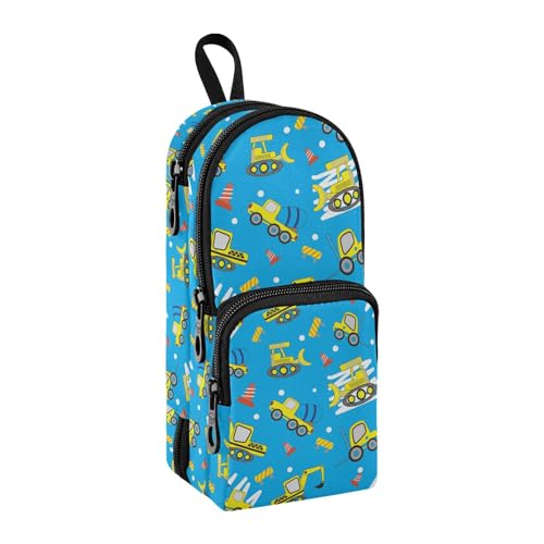 Image of ZAZYXTJ Cute Construction Car Truck Standing Large Capacity Pencil Case 3 Compartment Pen Pouch Storage Canvas Makeup Bag for School Office Teen Girl Boy Men Women