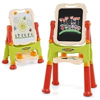 COSTWAY Tableau Enfant Double Face Réglable 360° - Chevalet Avec Rangement Orange