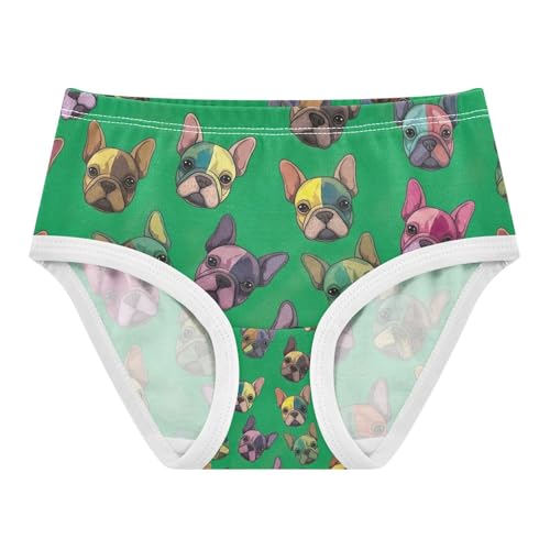 Toddler Panties, Cute Dogs Vibrant Green Cotton Girls Underwear, 2T–8 Years