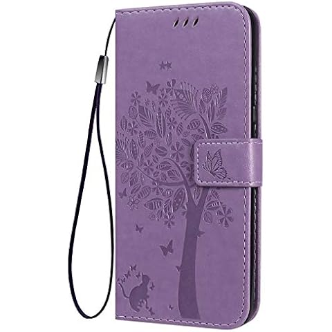 XINNI Protective Phone Case for Xiaomi Redmi 9AT/Redmi 9A, PU/TPU/3D Embossed Flower Flip Leather Shockproof Cover Magnetic Book Style Wallet, Light Purple Cover