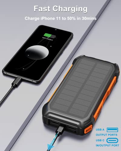 Solar Charger 26800Mah Power Bank: Hiluckey 3A Usb C Fast Charging Portable Phone Charger Camping External Battery Pack With 3 Outputs For Iphone Samsung Tablet #TOP2