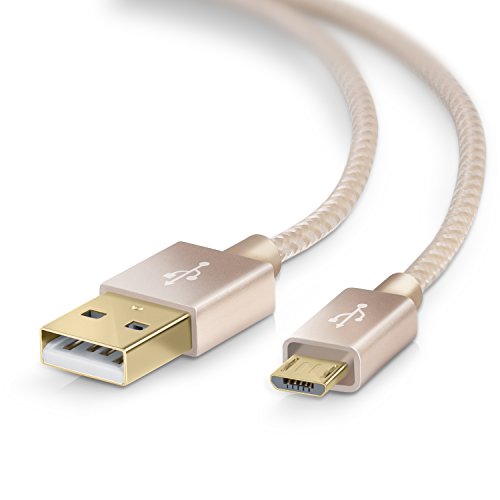 UpLink 2m Premium Cable MicroUSB a USB de Alta Velocidad | Nylon Trenzado | Cable Cargador y de Datos | Cable de Carga rápida | Contactos Recubiertos de Oro 24 k | Dorado