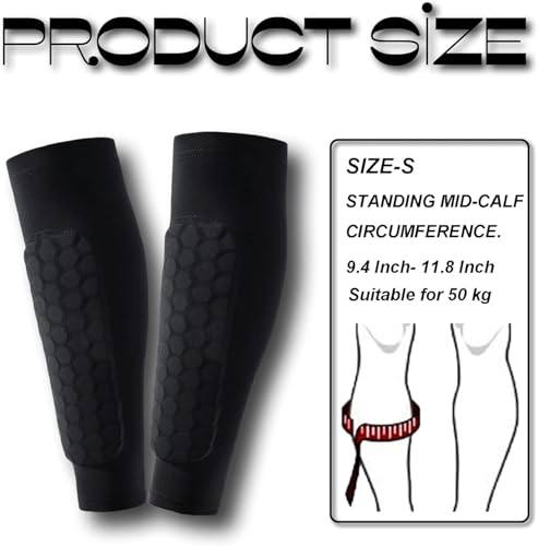 Soccer Shin Guards Shin Pads for Kids Youth Adult, Calf Compression Sleeve with Honeycomb Pads, Lightweight Calf Protective Soccer Gear for Football Baseball Boxing (Black, Small)