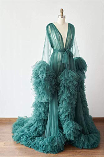 Image of Tulle Robe Long Lingerie Bridal Dressing Gown Puffy Nightgown Photoshoot