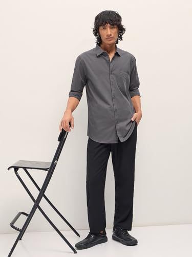 Image of Men's Olive Slim Fit Solid Cotton Woven Casual Shirt