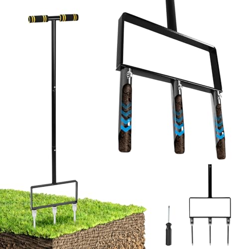 Lawn Aerator,Aerator Lawn Tool with Detachable 3 Steel Spikes and 3 Breathable Spike,Core Aerator with Padded T-Handle,Manual Lawn Aerators,for Compacted Soils Lawn Care