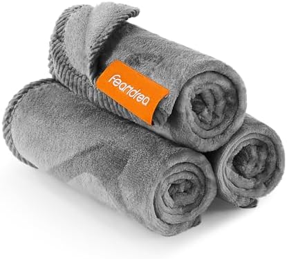 FEANDREA Hundedecke, 3er Set, waschbar, XS, 60 x 40 cm, Flanell | Haustier-Decke, Schutzdecke für Sofa, für Katzenjunges und Kätzchen, Taubengrau, BASCO Kollektion PPB011G01