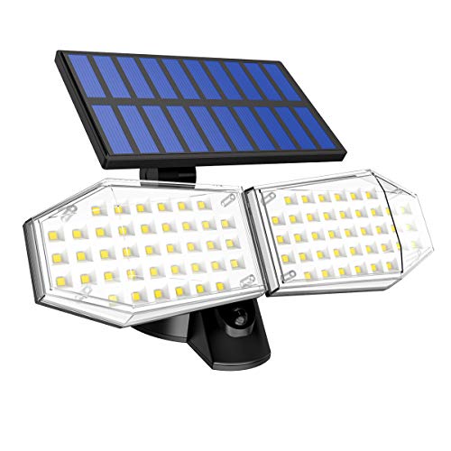Luz Solar Exterior, T-SUN 78 LED Foco Solar con Sensor de Movimiento Lámpara Solar de Seguridad Impermeable IP65 con 2 Cabezas Ajustable de 360° para Entrada Garaje Patio y Jardín.