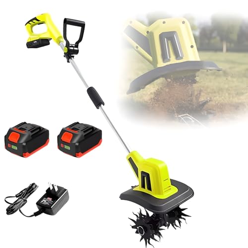 Motoazada Inalámbrica, Motoazada Eléctrica con 4 Cuchillas y Batería de 2 * 4000 mAh, 270 RPM Máximas, Labranza Máxima de 22 cm de Profundidad por 25 cm de Ancho, Motoazada Rotativa Portátil