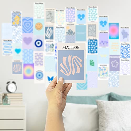 Minimalist Wall Art for Blue Room Decor Aesthetic, 50pcs Danish Pastel Collage Kit Aesthetic Pictures, Posters, Matisse Posters and Dorm