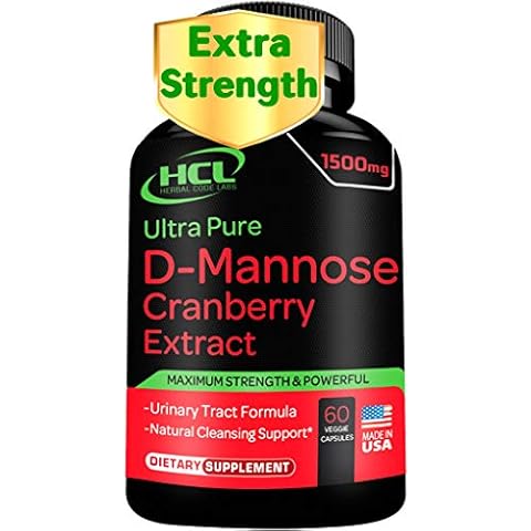 HCL HERBAL CODE LABS D-Mannose with Cranberry Extract Capsules 1500mg Super Strength Pills – Fast-Acting UTI Urinary Tract – Bladder Health Supplement Cover