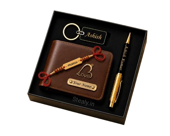 Personalized Custom Name Premium Leather Wallet, Keychain & Pen Combo Set Gift Hamper for Brother, Husband, Men|Raksha Bandhan, Birthday-image-9