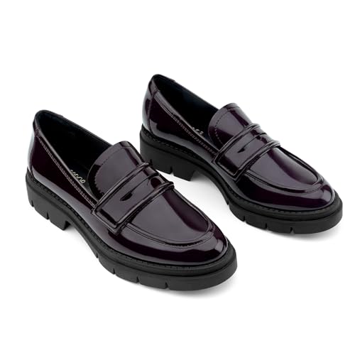 JENN ARDOR Women's Chunky Loafers Slip On Lug Sole Penny Loafer Comfort Casual Round Toe Mid Heels Platform Work Shoes