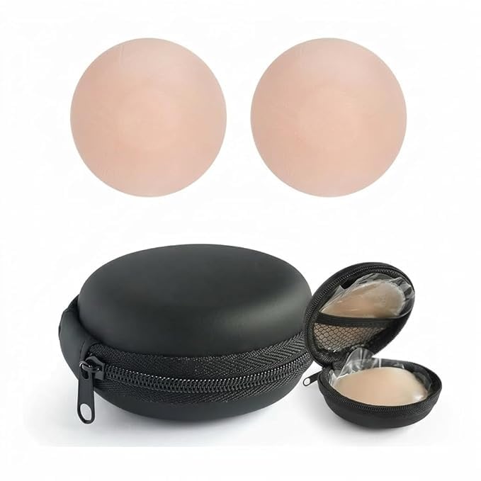 Reusable Nipple Covers for Women, Silicone Round Nipple Pasties, Seamless, Washable, Invisible Coverage, Skin-Friendly & Comfortable 2 Pair Reusable Up to 15 Times, 8cm Nude-image-7