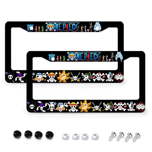 Anime License Plate Frames Cover Holders, Car Tags Frames Holder Car Accessories 2 Pack 2 Hole Metal Aluminum License Plate Frame Decoration 12.2 x 6.3 inch for Women Men Gift