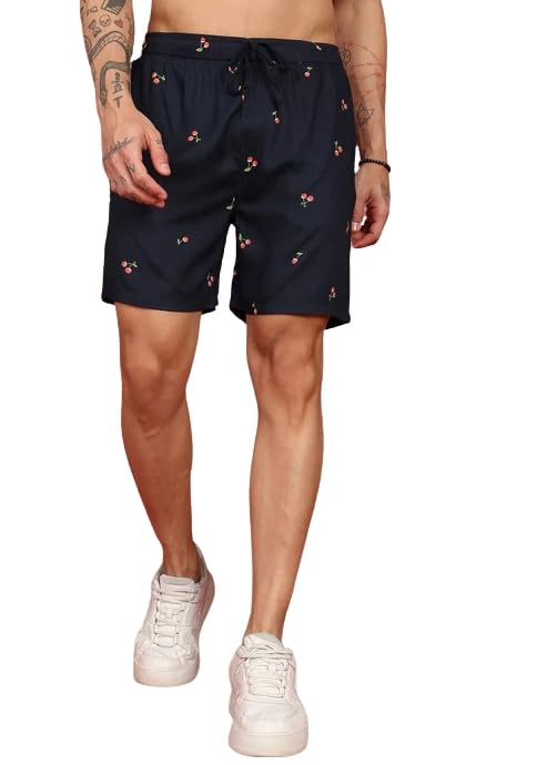 Midnight Cherry Printed Shorts for Women - Dark Blue Casual High-Waisted Summer Shorts with Pockets, Comfortable Lounge & Beachwear-picture-28