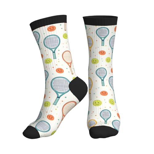 Calcetines coloridos con estampado de raqueta de tenis para mujeres y hombres, lindos calcetines estéticos casuales y divertidos