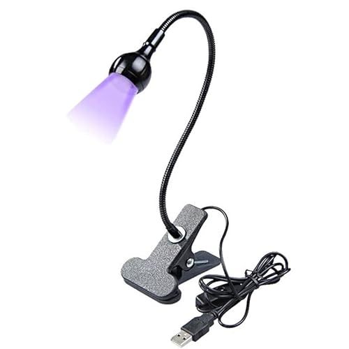 USB 3W LED UV Ultraviolet Phone Glue Curing Lamp,UV Led Nail Lamp for Gel Nails,Portable Clamp Flexible Desk Lamps for Mobile Repair,Plug and Play Black