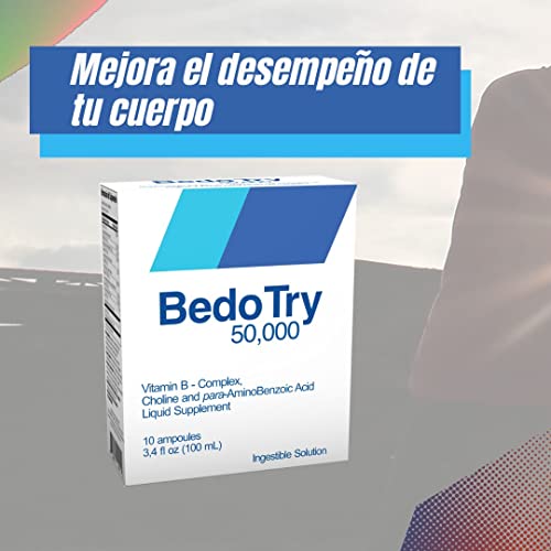 Bedo Try 50,000- Vitamin B Complex Choline Vitamin B12 Liquid Supplement, Natural Cherry Flavor B Complex Vitamin Supplement, All Natural Powerful Energy Supplements, (10 Ampoules) #TOP3