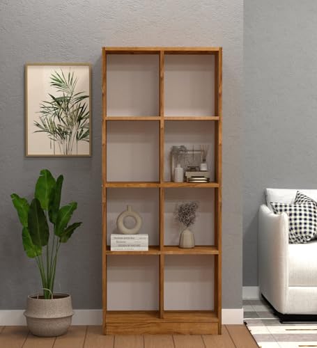 Image of SPECIALITY PANELS Wooden Bookcase with 8 Open Shelves, 69x29 Inch, Natural Wood Finish, Carpenter Assembly Provided