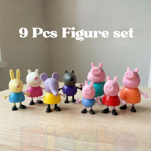 Image of 9 Pcs Peppa Pig Figure Set - Complete Family & Friends Toy Playset with Poseable Action Figures for Toddlers & Kids