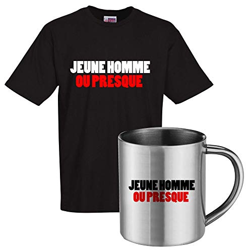 Tee shirt noir et mug inox pour homme : le pack humour de qualité