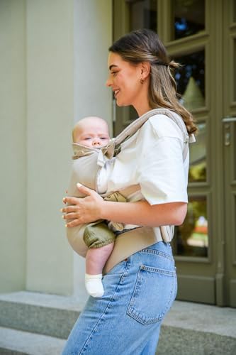 MoMi COLLET Babytrage für Kinder im Alter 3-48 Monate (4-20 kg Körpergewicht), 2 Tragepositionen mit 6 Einstellpunkten, mit Kapuze und einer Köpfchenstütze für das Baby