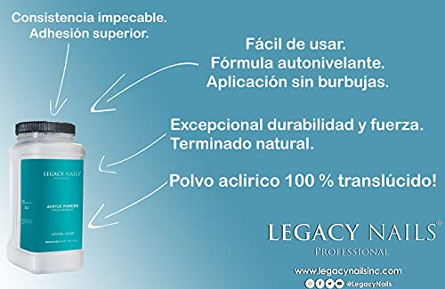 Legacy Nails Professional Crystal Clear Acrylic Powder, Net Wt. 1 Lbs. / 16Oz. - Mix With Glitter, Pigment And Create Custom Acrylic Nail Extension Colors #TOP2