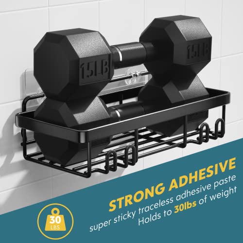 Shower-Caddy-Shower-Shelf-for-Inside-Shower-with-8-hooks-4-Pack-Adhesive-Shower-Organizer-with-Soap-Holder-and-Toothbrush-HolderSUS-304-Rustproof-Stainless-Steel-Shower-Storage-Shower-Rack-Black