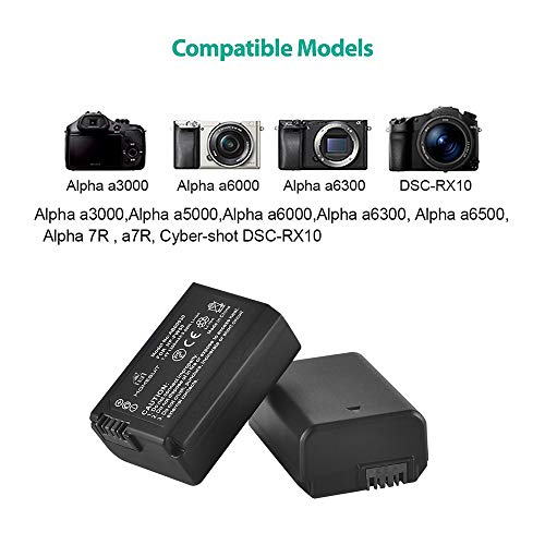 Homesuit 2-Pack NP-FW50 Batteries and USB Dual Charger for Sony A6000, A6500, A6300, A7, A7II, A7RII, A7SII, A7S, A7S2, A7R, A7R2, A55, A5100, RX10 Accessories (Micro USB Port, 1300mAh)