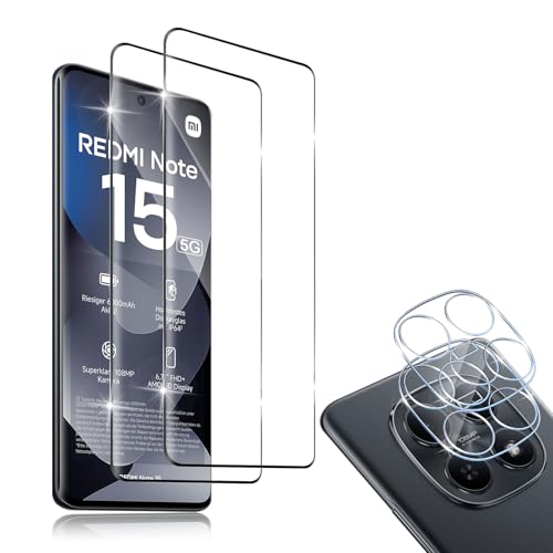 💎【Modello Compatibile】: 2 x 3D Copertura Completaper Vetro Temperato & 2 x Pellicola Fotocamera. Progettato specificamente per essere compatibile con Xiaomi Redmi Note 15 5G/Poco M8 5G, può fornire la massima protezione per l'obiettivo e lo schermo del telefono senza influire sull'uso della custodia del telefono.