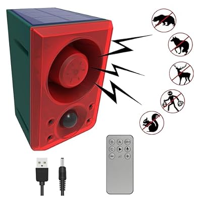 HULPPRE Solar Outdoor Motion Sensor Alarm-Dog Barking and Gunshot Sound,Support Recording,Adjust Volume,130db Loud Noise Maker,3 Work Modes Strobe Light with USB,Say Goodbye to The Intruders