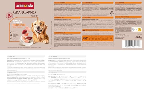 animonda GranCarno Hunde Nassfutter Single Protein Huhn pur (6 x 800g), getreidefreies Hundenassfutter ohne Zucker, für ausgewachsene Hunde, mit frischem Hühnerfleisch und Innereien
